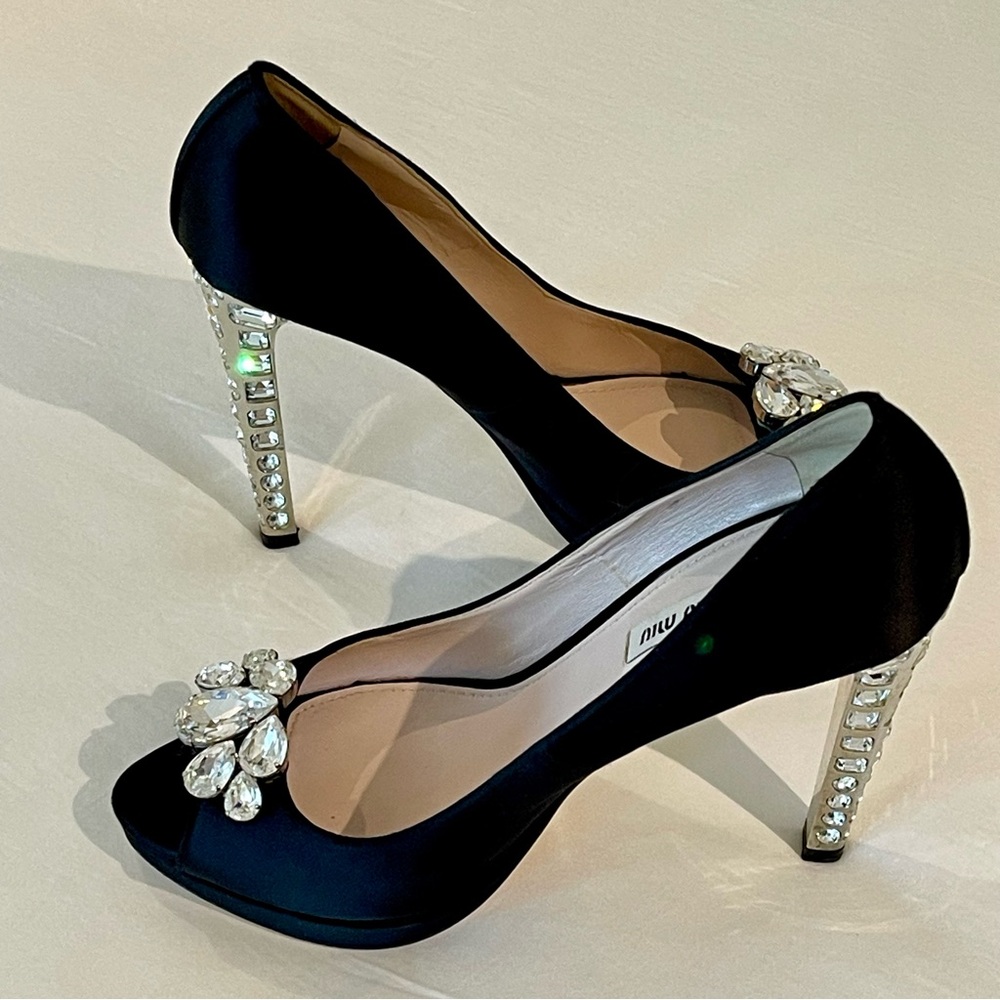 Miu Miu Satin Embellished Platform Heels Women’s size 40 Black Authentic